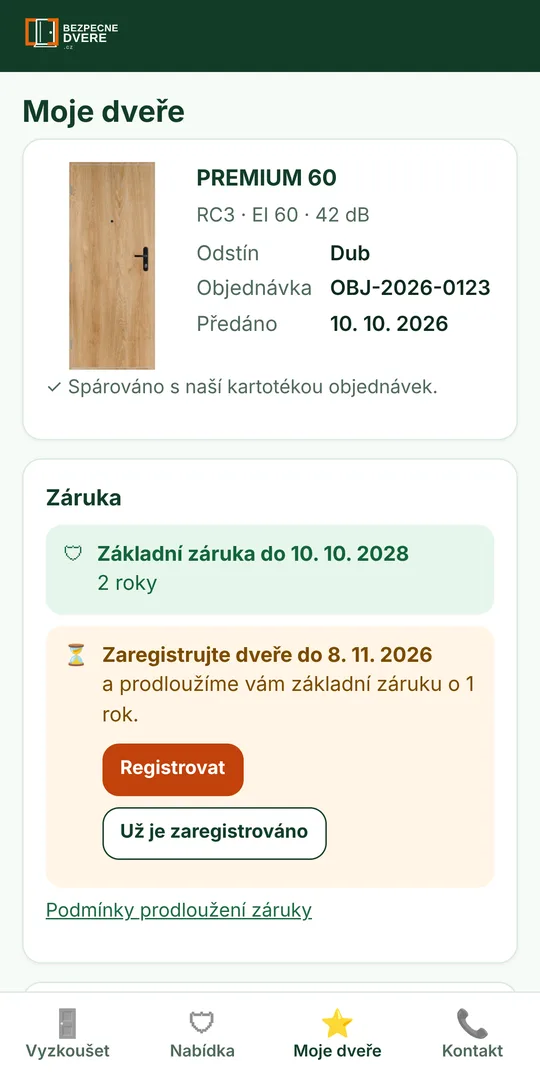 Aplikace Moje dveře v telefonu: přehled dveří PREMIUM 60 a záruky